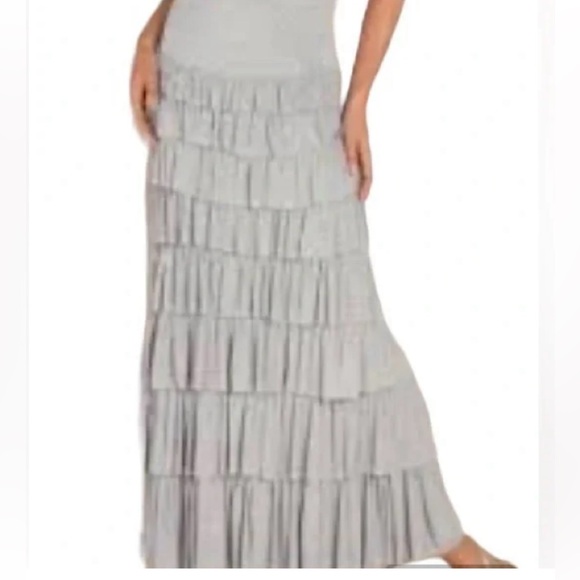 Soft Surroundings Gray Tiered Ruffle Maxi Skirt, Sz Petite S - Picture 2 of 14